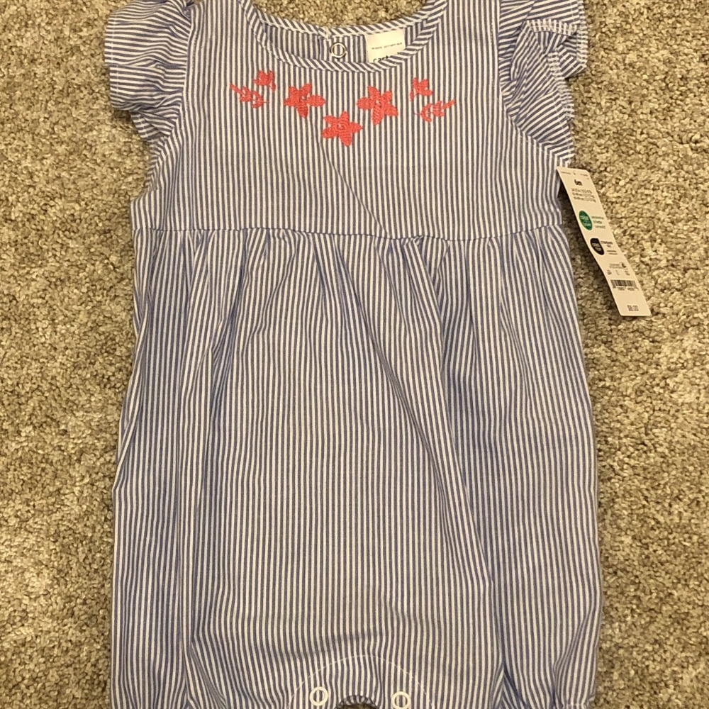 Carter’s Blue & white pinstripe romper - NWT